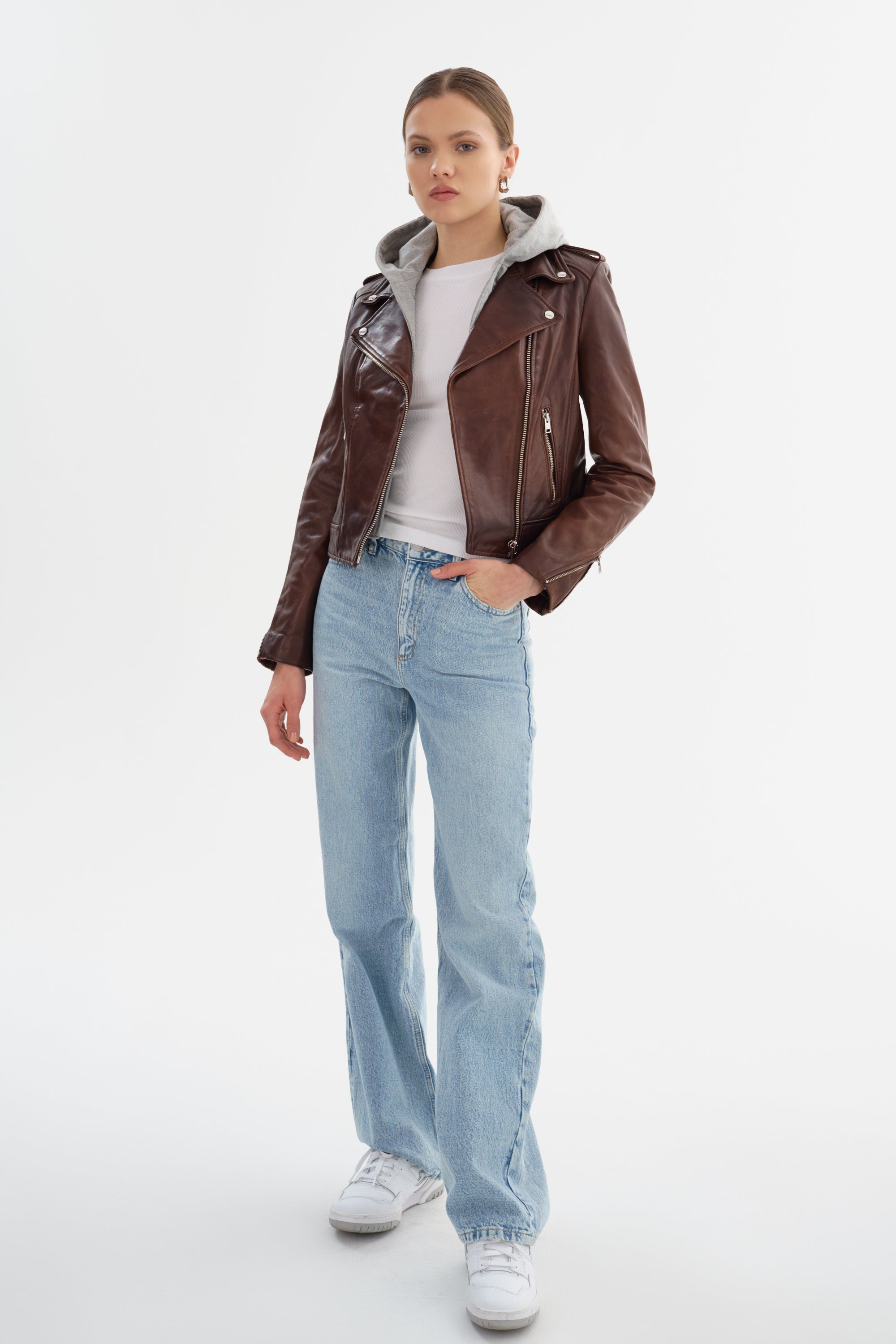 HOLY | Leather Biker Jacket with Removable Hood