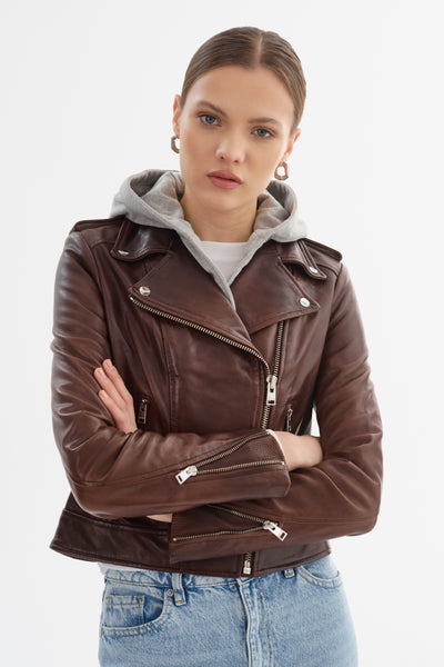 HOLY | Leather Biker Jacket with Removable Hood