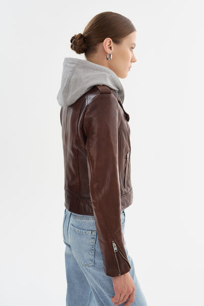 HOLY | Leather Biker Jacket with Removable Hood