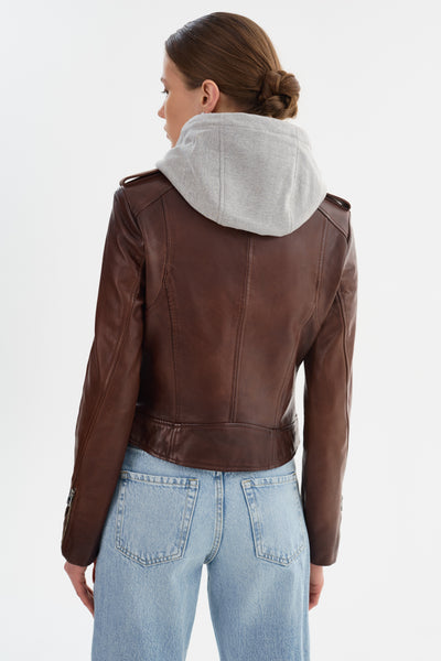 HOLY | Leather Biker Jacket with Removable Hood