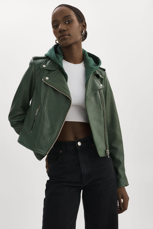 HOLY | Leather Biker Jacket with Removable Hood