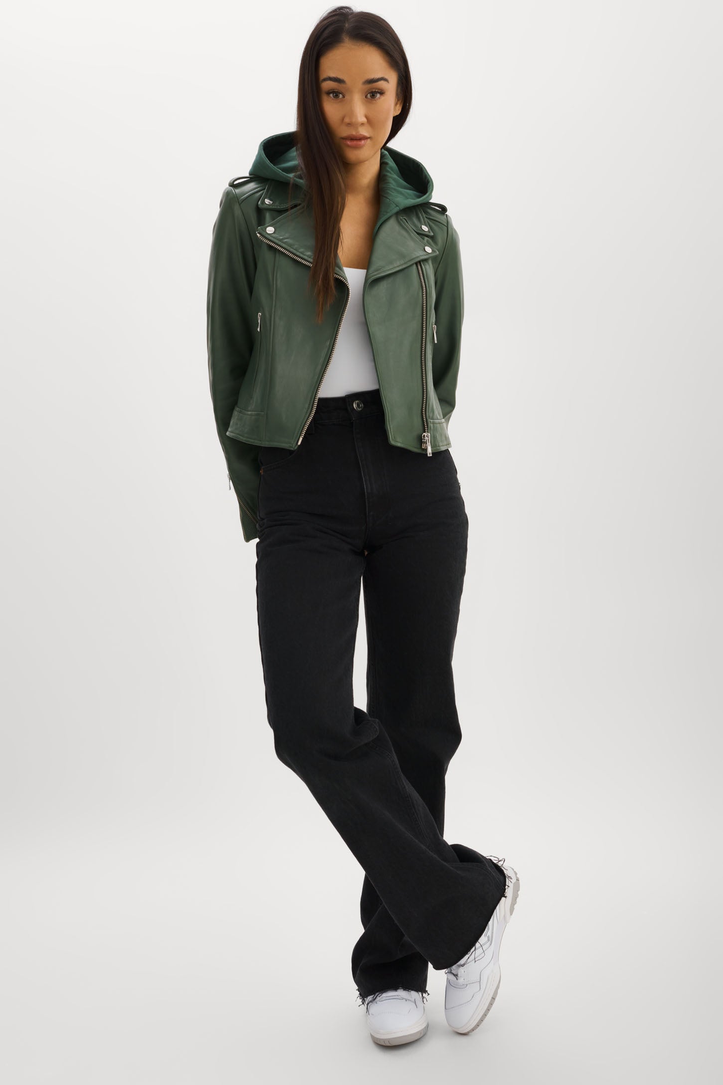 HOLY | Veste moto en cuir avec capuchon amovible
