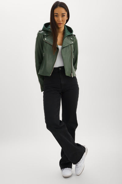 HOLY | Leather Biker Jacket with Removable Hood