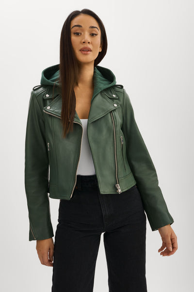 HOLY | Leather Biker Jacket with Removable Hood