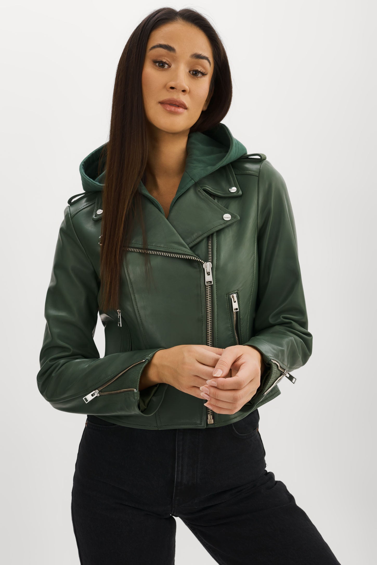 HOLY Leather Biker Jacket with Removable Hood