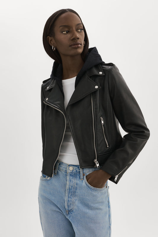 HOLY | Veste moto en cuir avec capuchon amovible