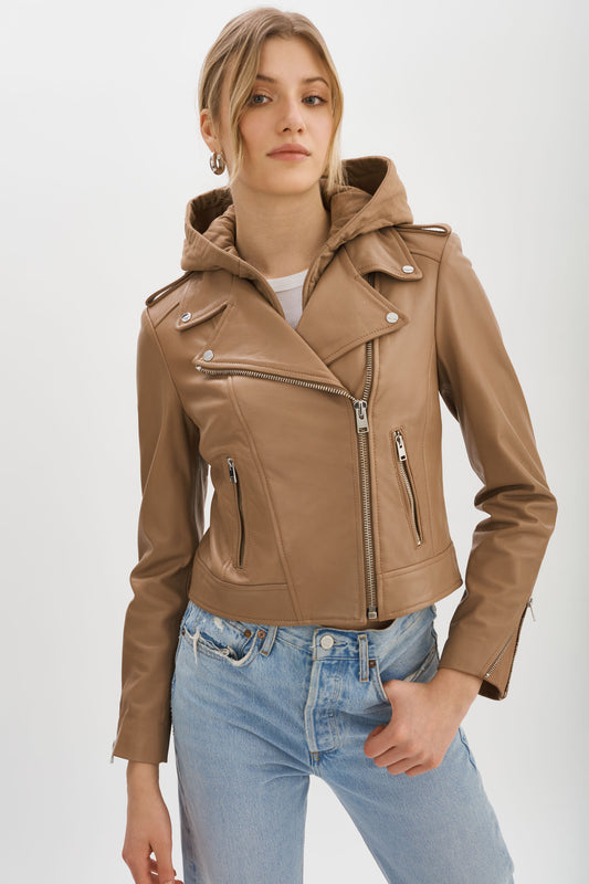 HOLY | Veste moto en cuir avec capuchon amovible