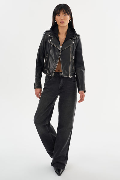 HOLY | Leather Biker Jacket with Removable Hood