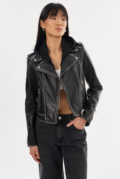 HOLY | Leather Biker Jacket with Removable Hood