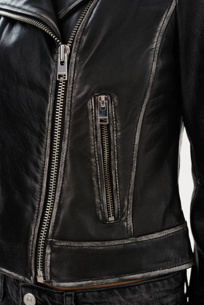HOLY | Leather Biker Jacket with Removable Hood