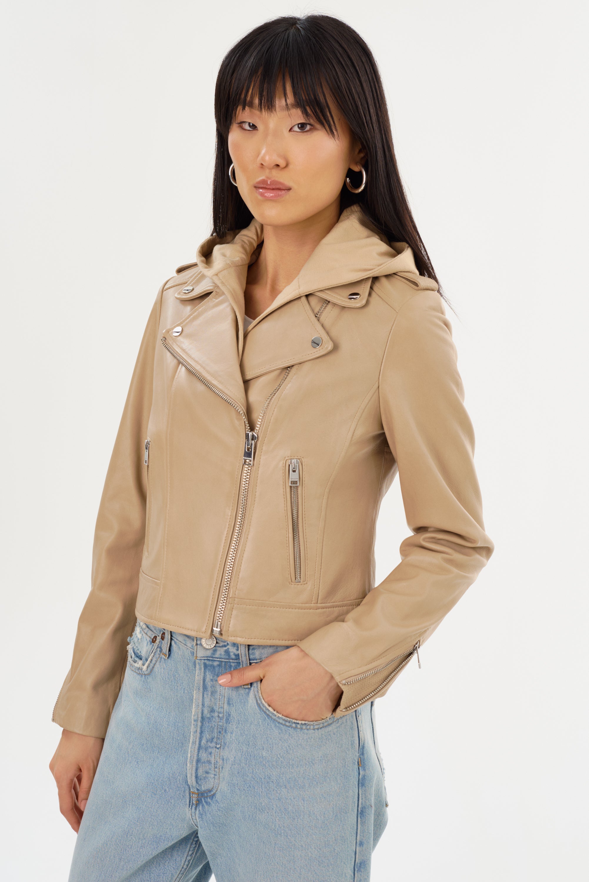 HOLY | Leather Biker Jacket with Removable Hood