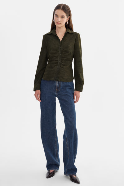 HUDA S | Ruched Leather Shirt