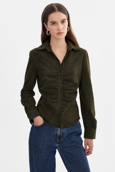 HUDA S | Ruched Leather Shirt