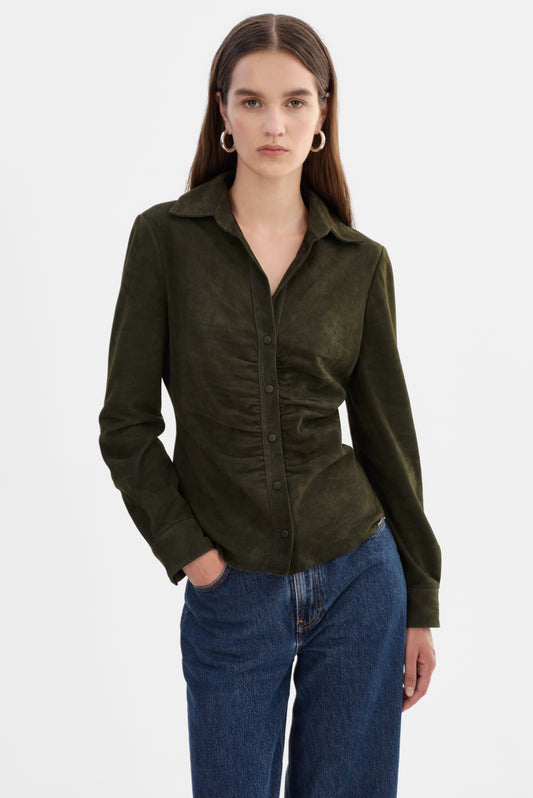 HUDA S | Ruched Leather Shirt
