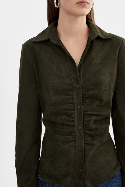 HUDA S | Ruched Leather Shirt