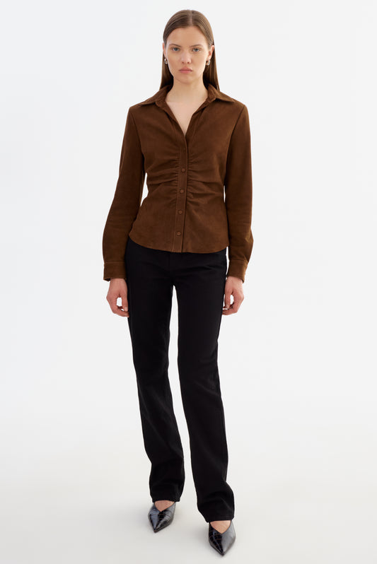 HUDA S | Ruched Leather Shirt