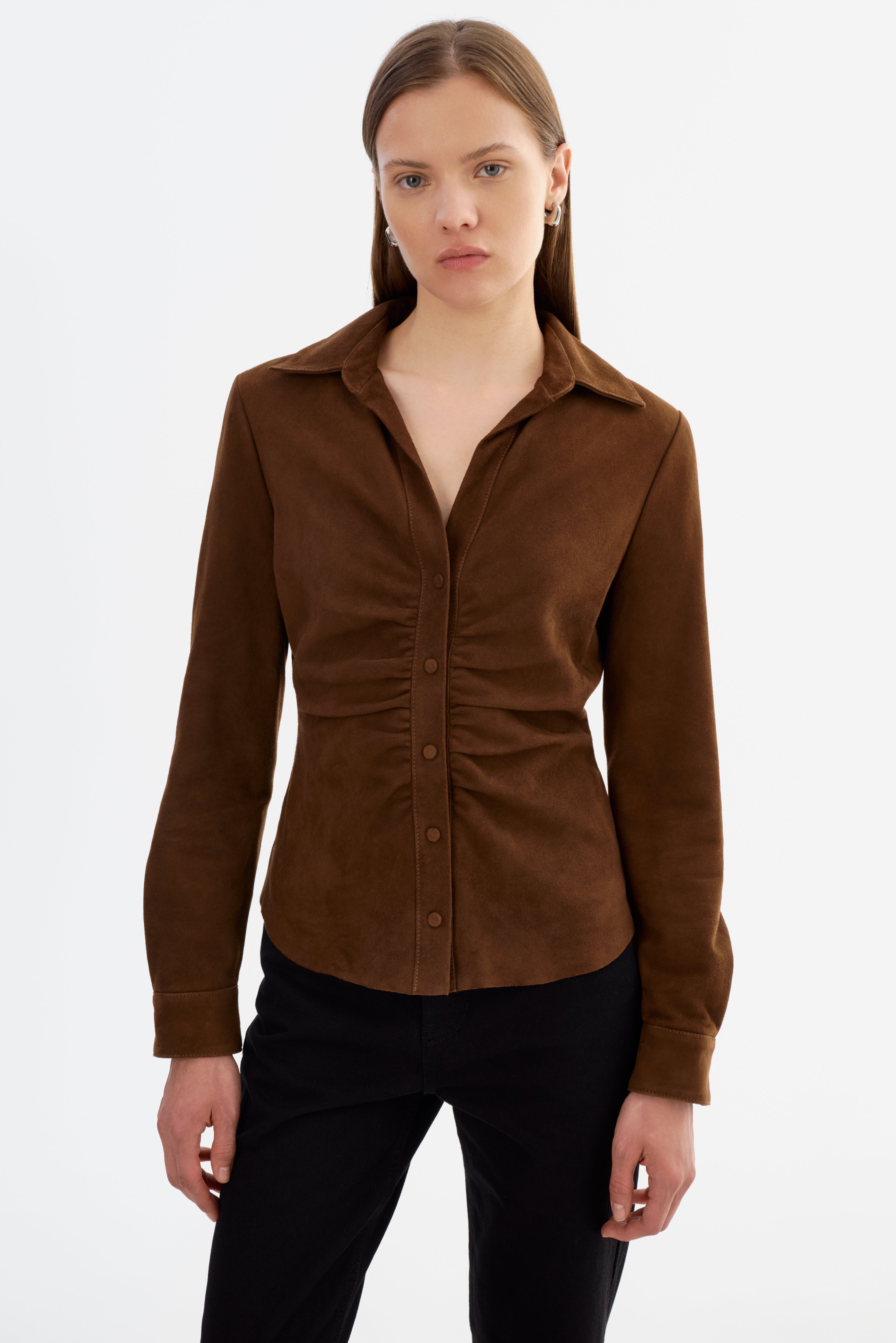 HUDA S | Ruched Leather Shirt