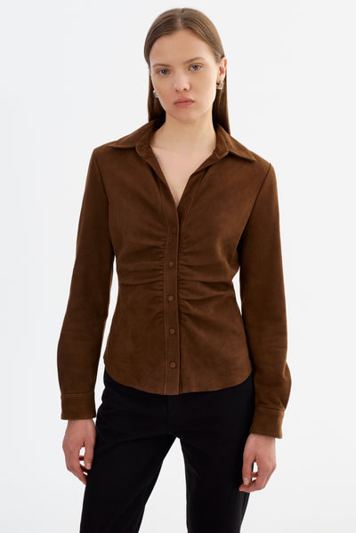 HUDA S | Ruched Leather Shirt