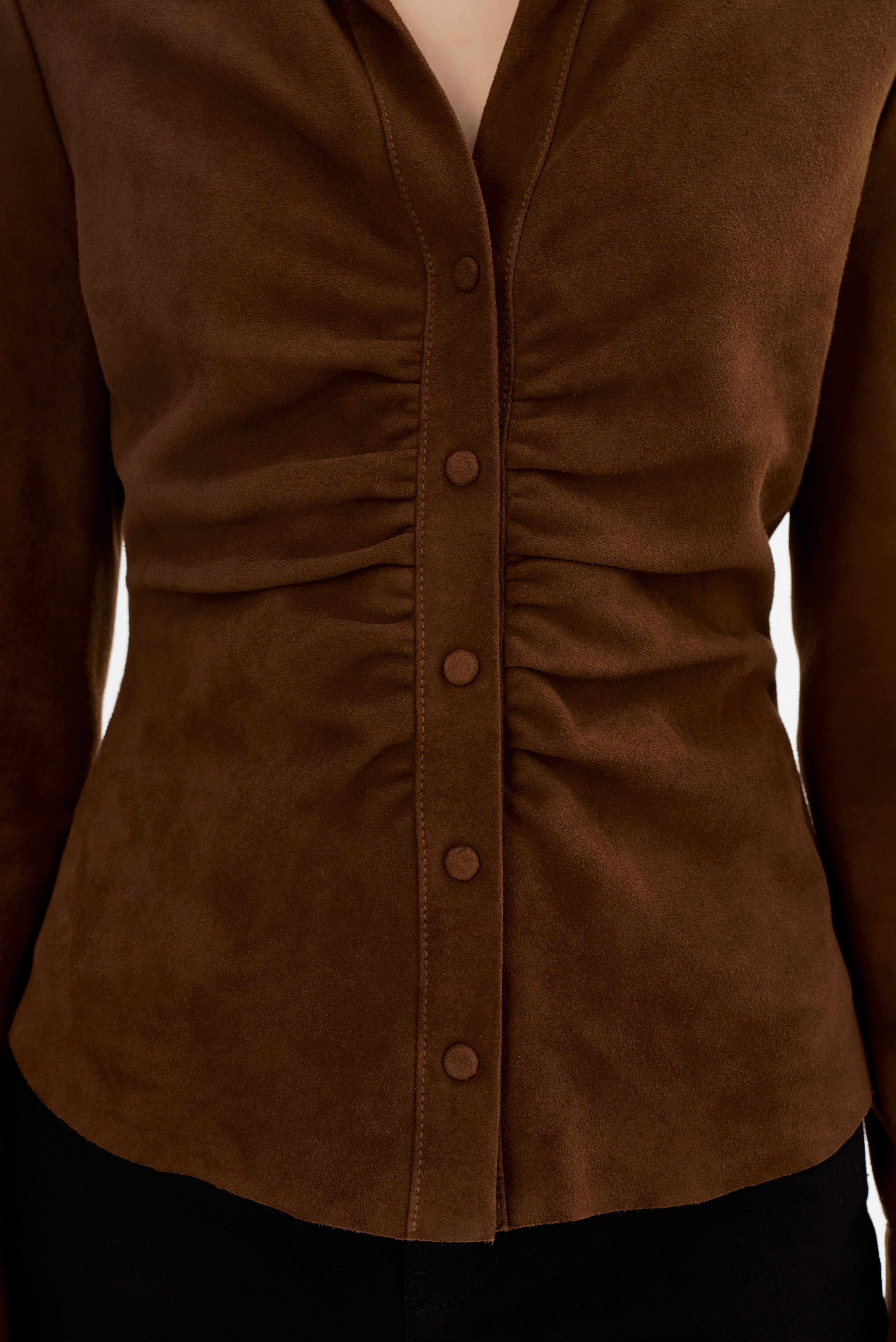 HUDA S | Ruched Leather Shirt