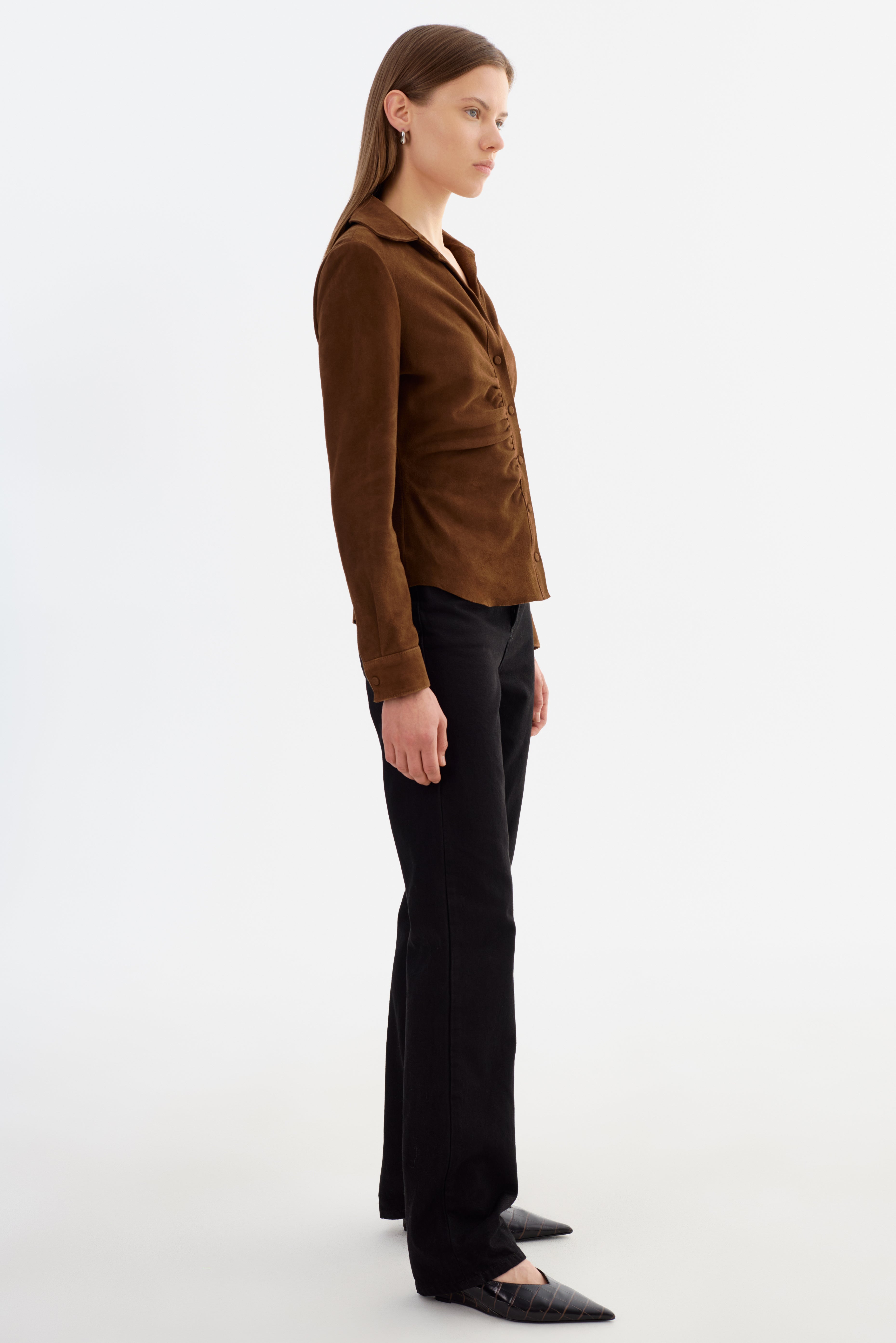 HUDA S | Ruched Leather Shirt