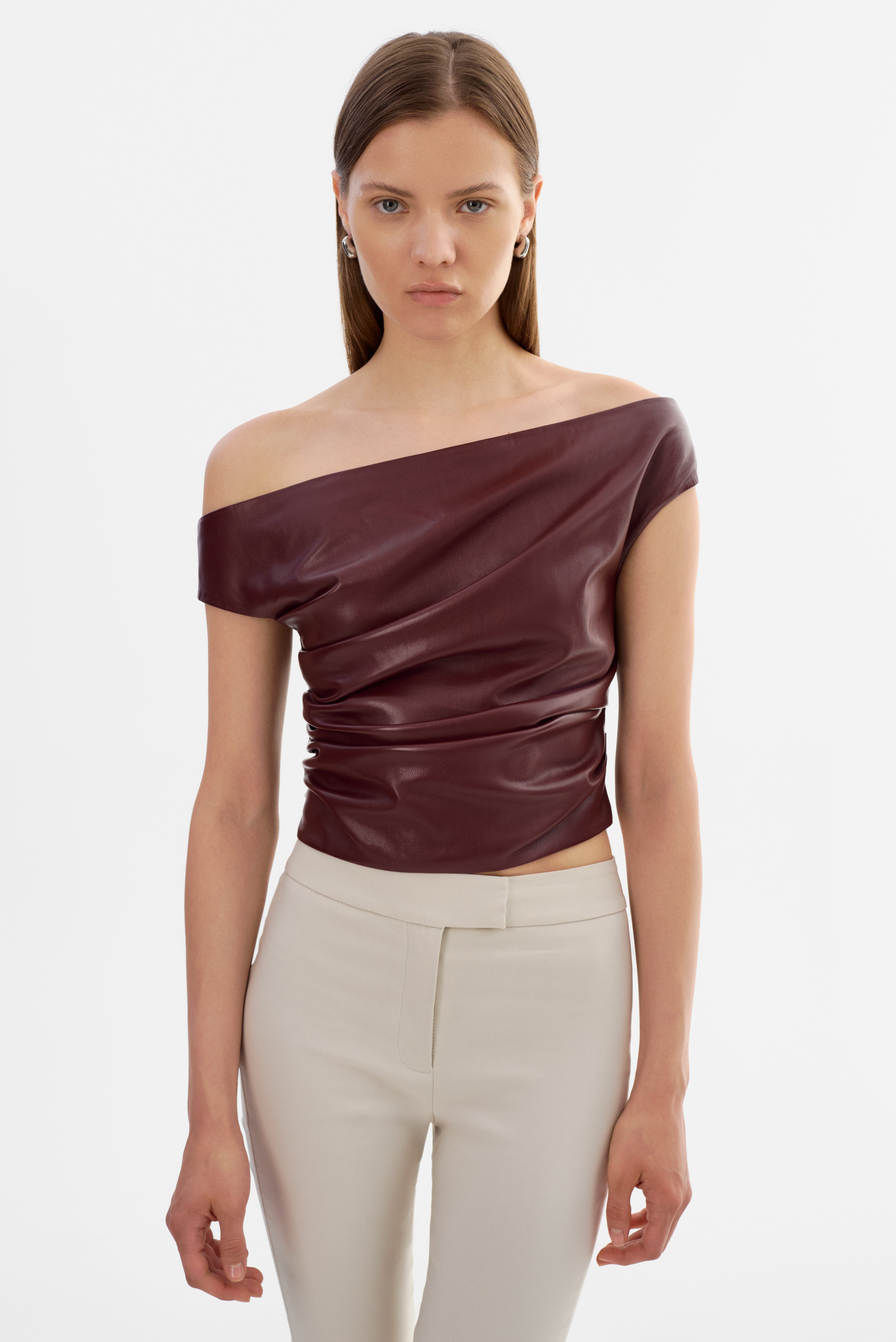 INES | Off Shoulder Faux Leather Top