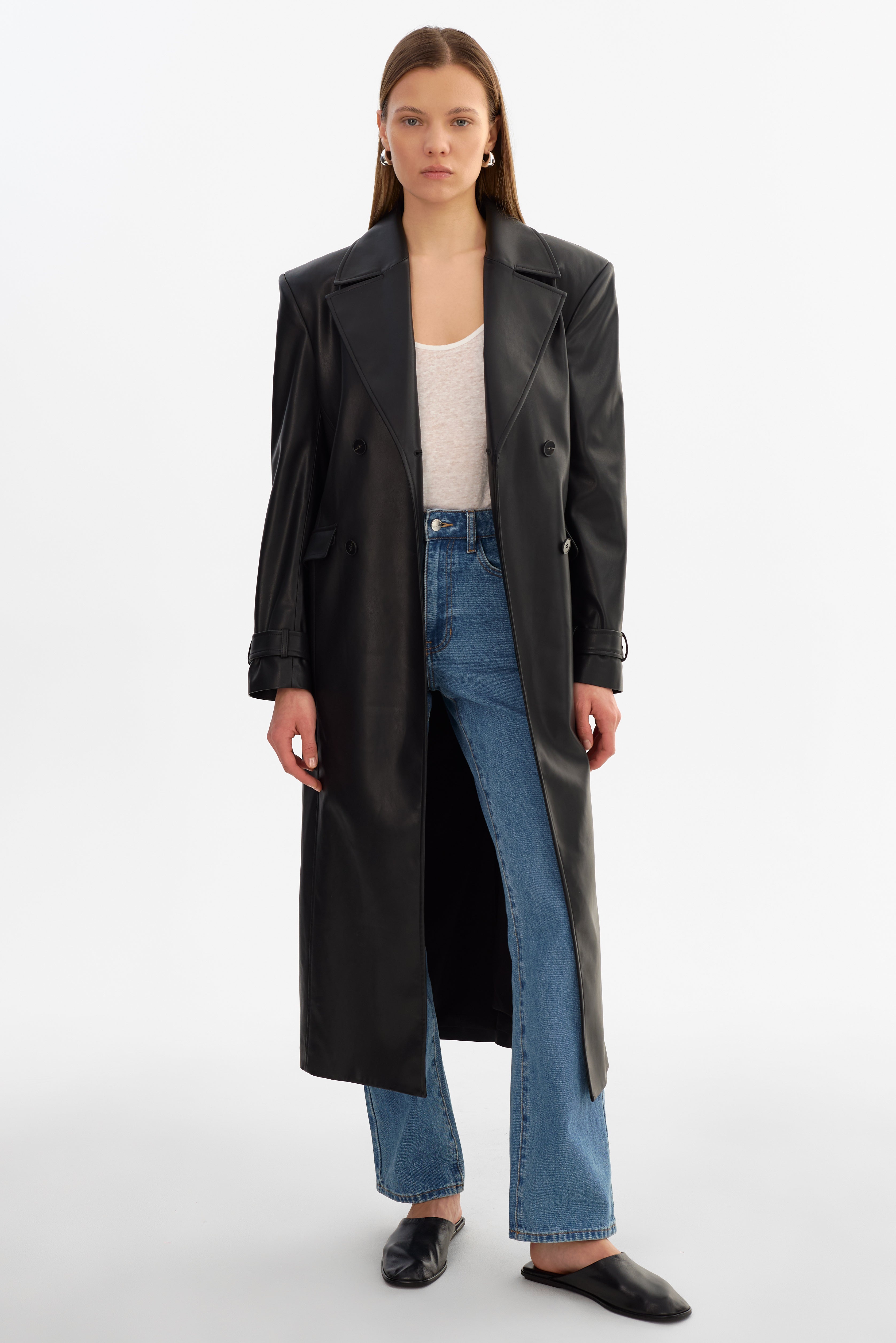 IOLANTHE | Faux Leather Trench Coat