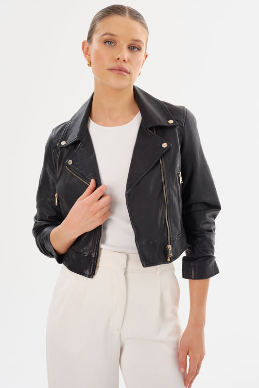 JANIKA | Veste motard courte en cuir