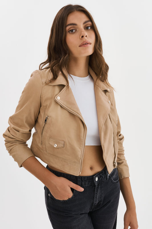 JANIKA | Cropped Leather Biker Jacket