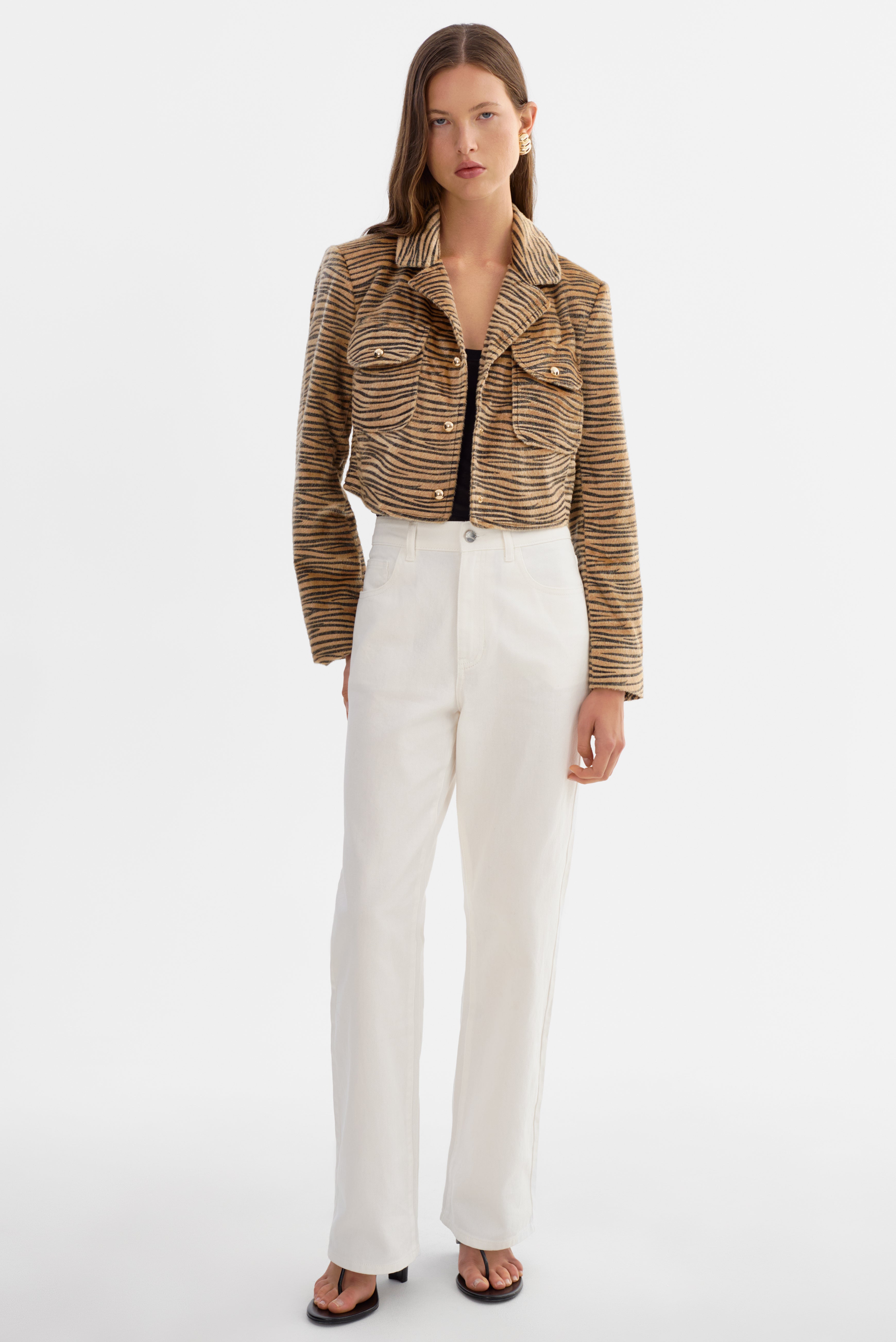 JAYLEE | Faux Hair Tiger Print Jacket