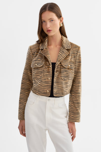 JAYLEE | Faux Hair Tiger Print Jacket
