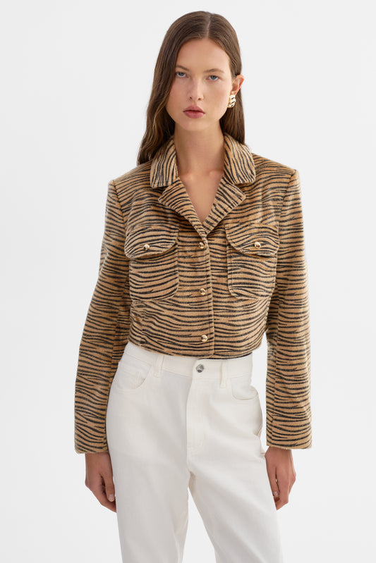 JAYLEE | Faux Hair Tiger Print Jacket