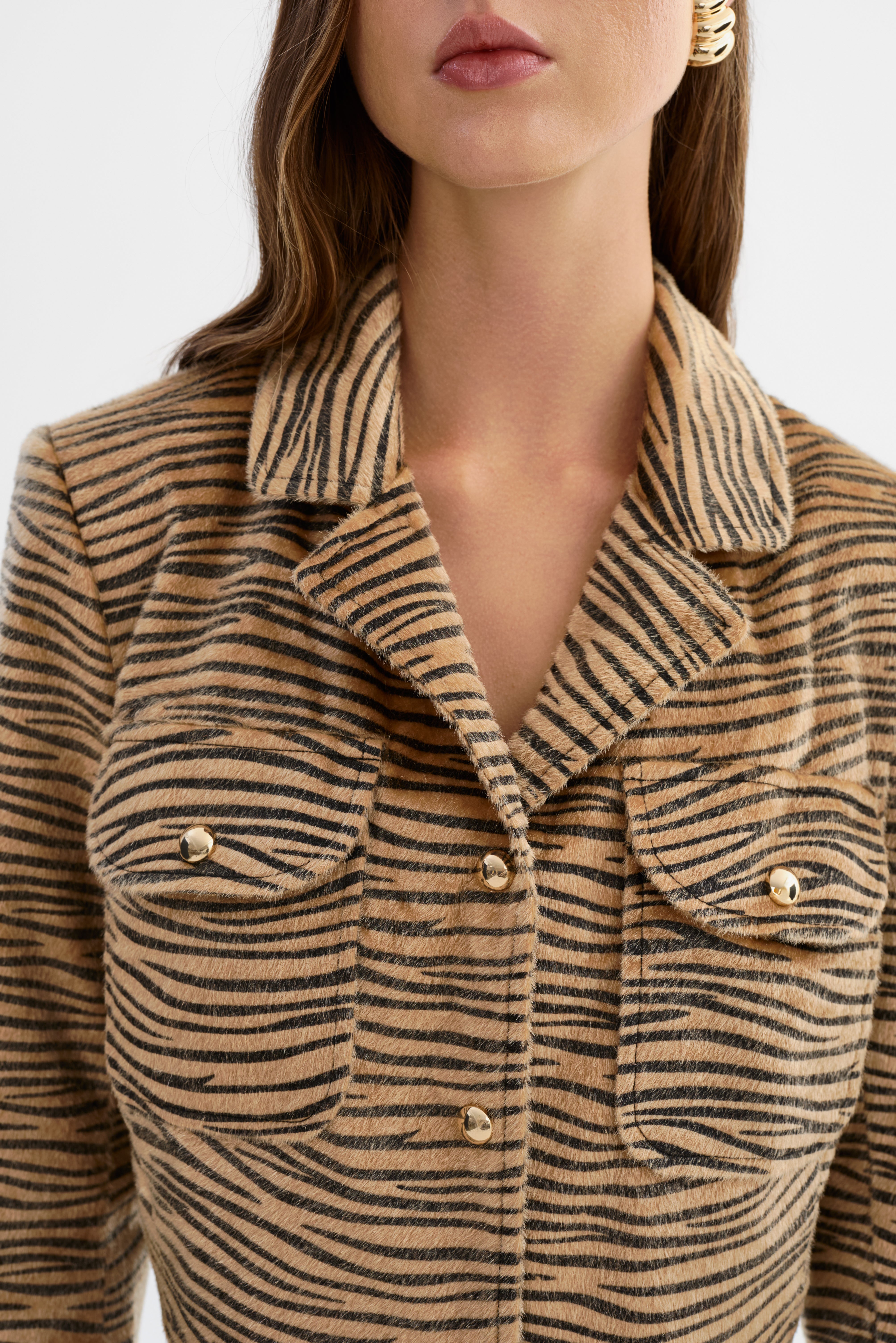 JAYLEE | Faux Hair Tiger Print Jacket