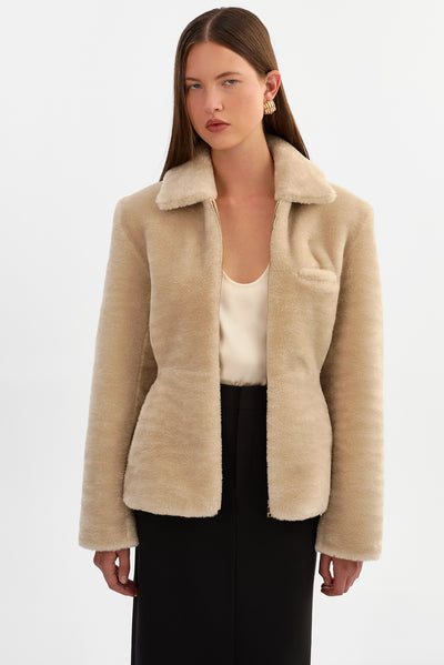 JOSY | Peplum Faux Fur Jacket
