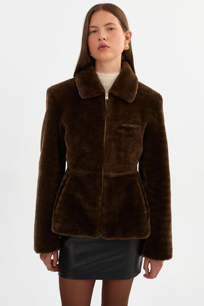 JOSY | Peplum Faux Fur Jacket