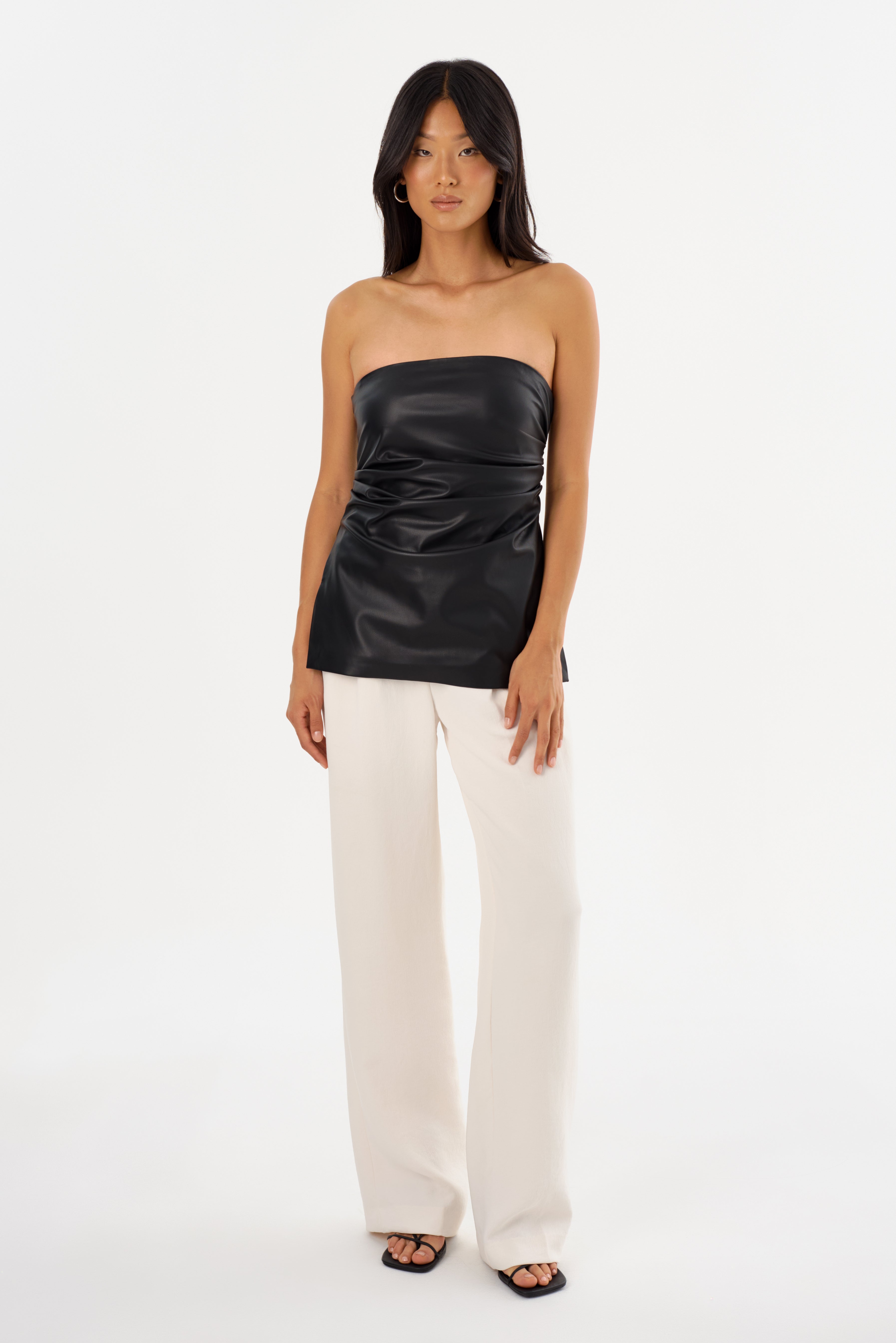 JUNI | Faux Leather Strapless Top