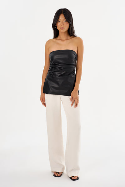 JUNI | Faux Leather Strapless Top