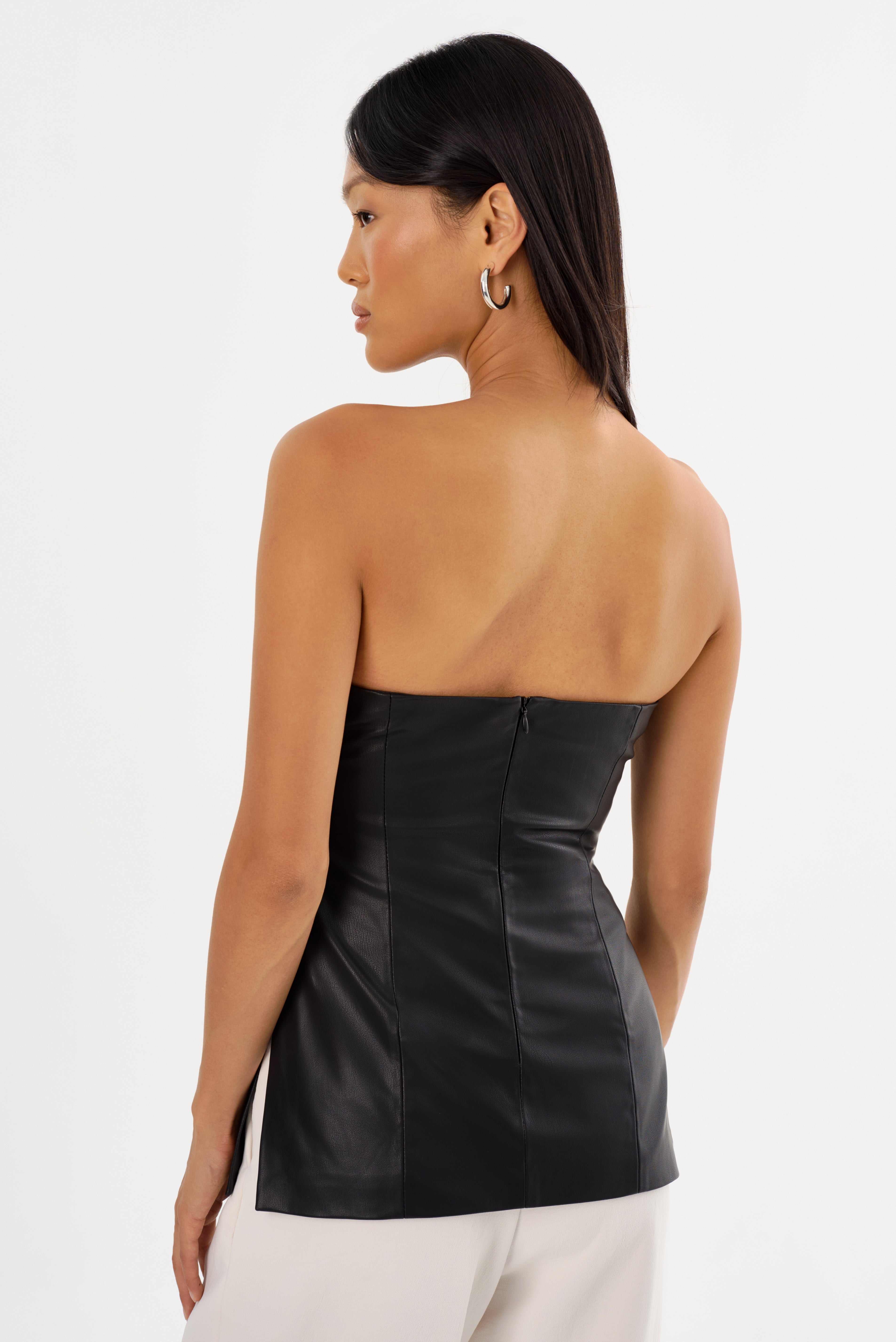 JUNI | Faux Leather Strapless Top