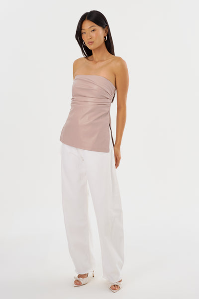 JUNI | Faux Leather Strapless Top