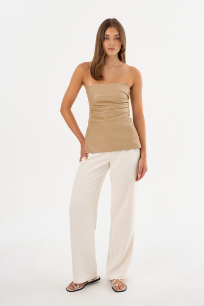 JUNI | Faux Leather Strapless Top