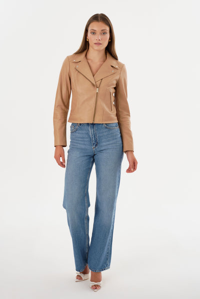 KELSEY | Leather Biker Jacket Champagne Hardware