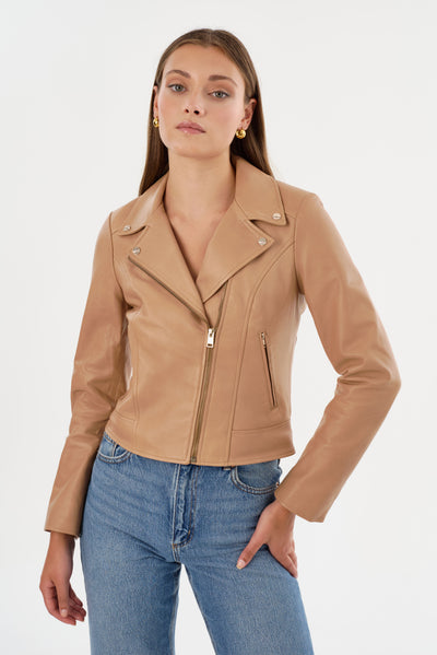 KELSEY | Leather Biker Jacket Champagne Hardware