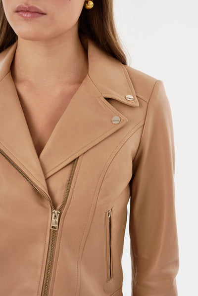 KELSEY | Leather Biker Jacket Champagne Hardware