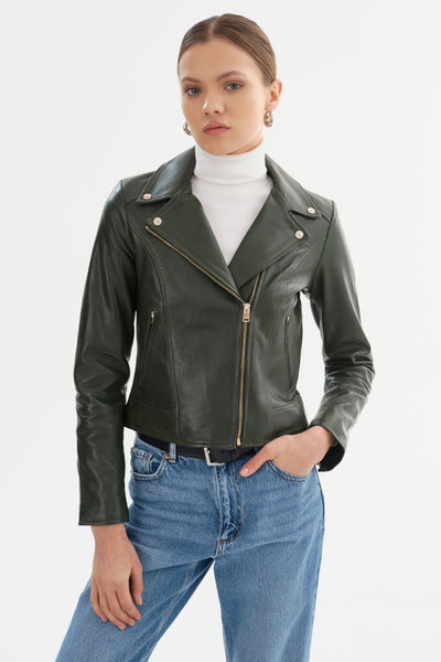 KELSEY | Leather Biker Jacket Champagne Hardware