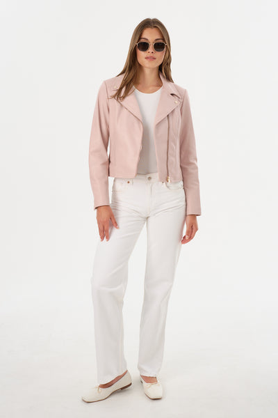 KELSEY | Leather Biker Jacket Champagne Hardware