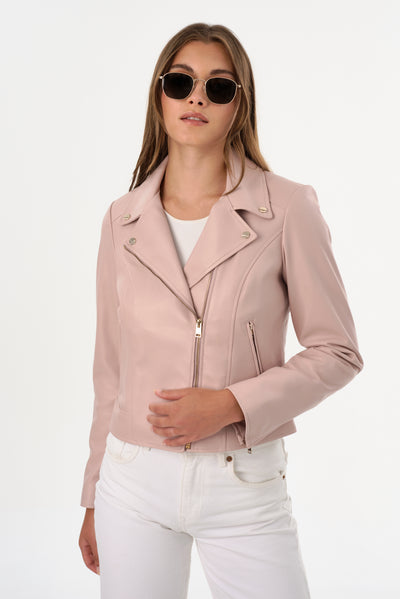 KELSEY | Leather Biker Jacket Champagne Hardware