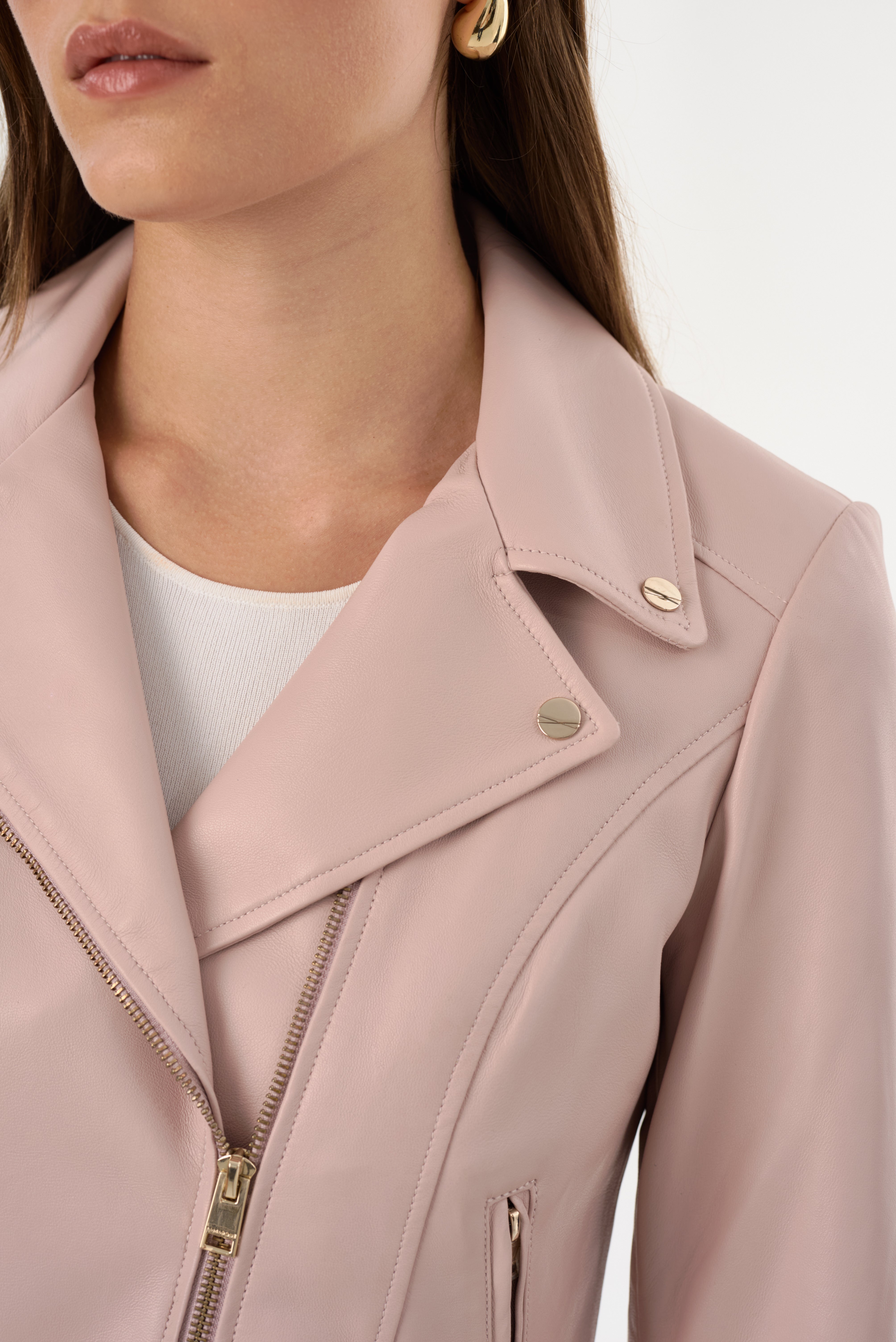 KELSEY | Veste motard en cuir avec quincaillerie champagne