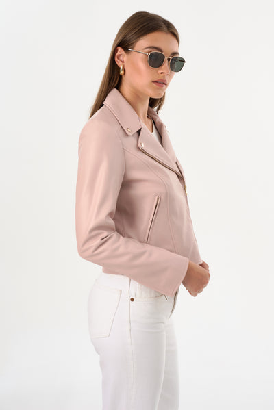 KELSEY | Leather Biker Jacket Champagne Hardware