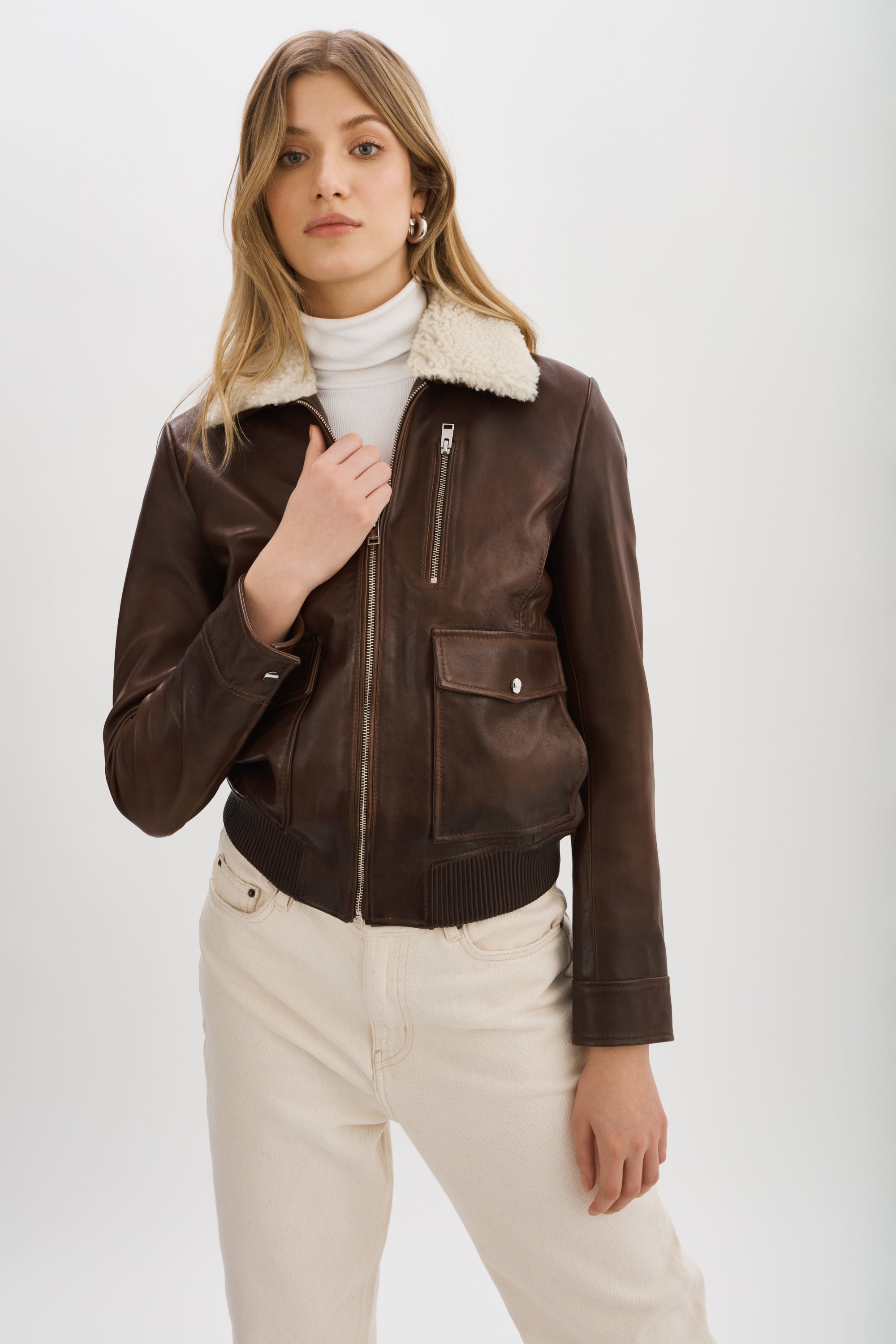 KLEMENCE | Leather Aviator Jacket – LAMARQUE
