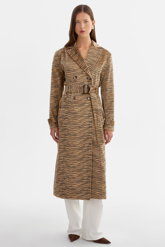 LESLIE | Faux Hair Tiger Print Trench Coat