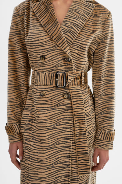 LESLIE | Faux Hair Tiger Print Trench Coat